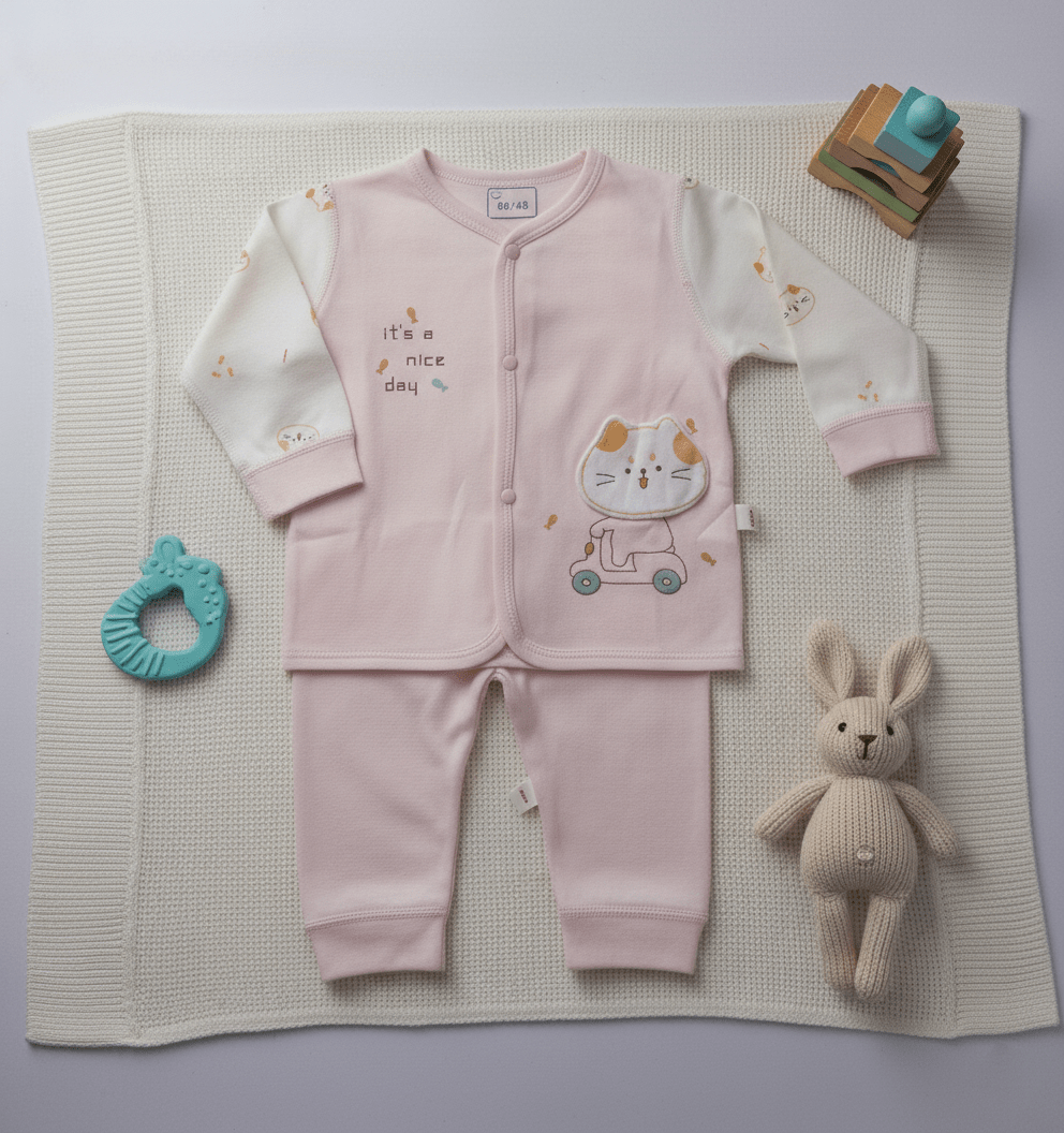 Soft Pink & White Premium Cotton Baby Set