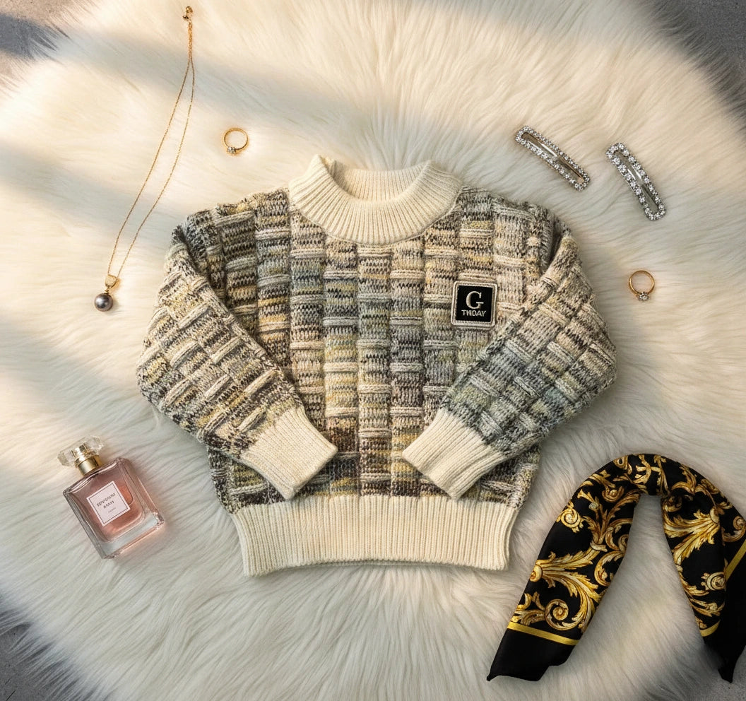 Art Knit Two-Piece Set: Modern Multicolored Block Texture