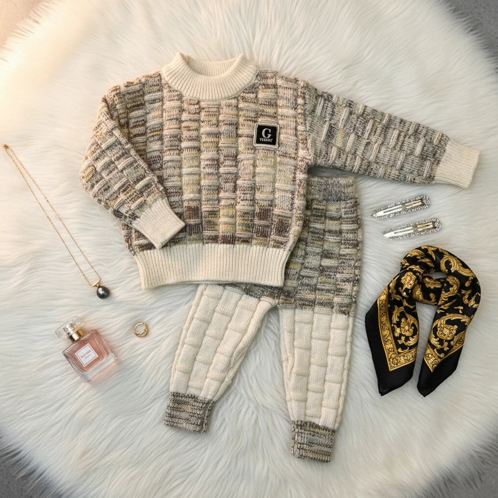 Art Knit Two-Piece Set: Modern Multicolored Block Texture