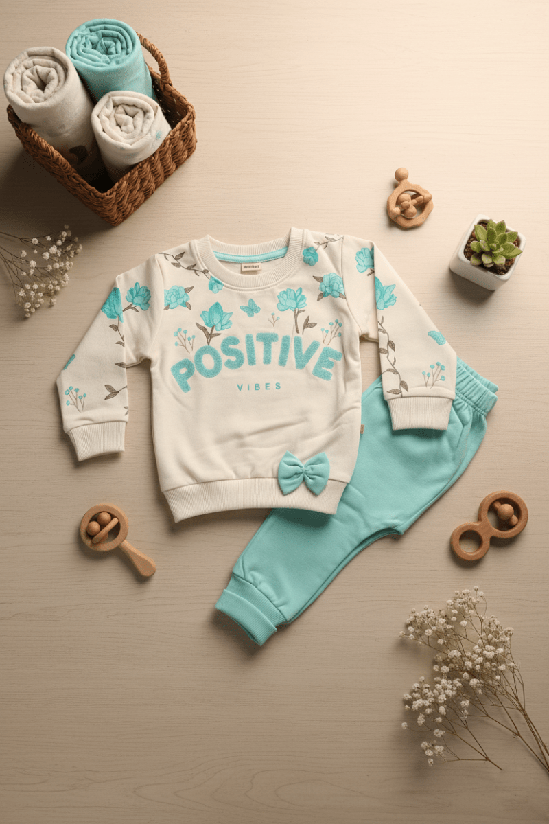Toddler Girls Premium Aqua Outfit Floral Print & Solid Joggers