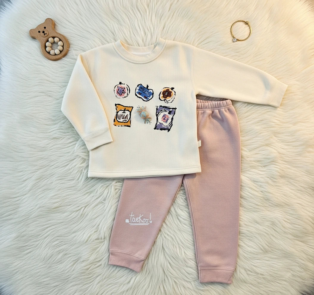 Imported kids Snack Graphic Top & Dusty Rose Tracksuit