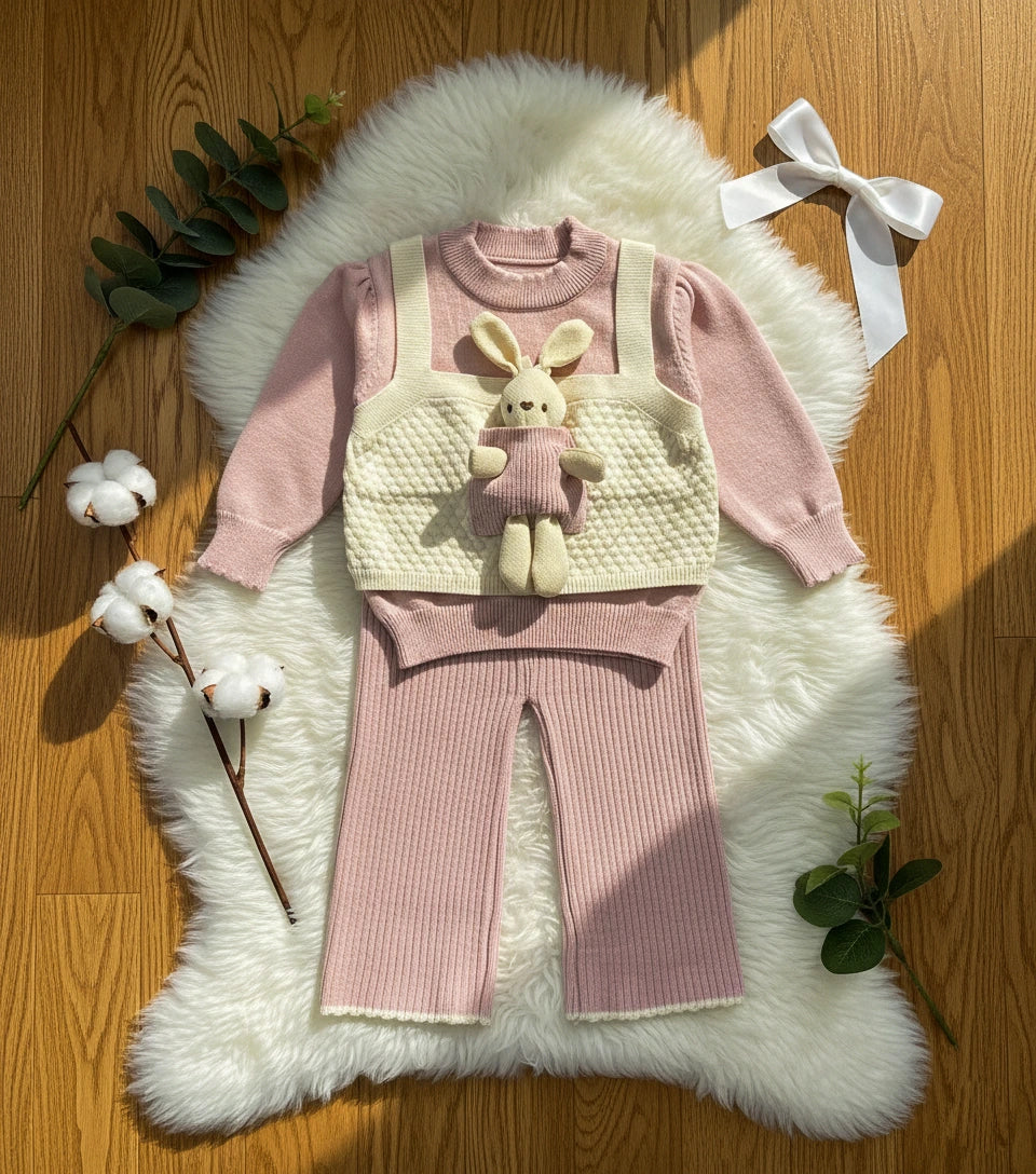 Sweetest Style: Wool Bunny Sweater & Pants Set