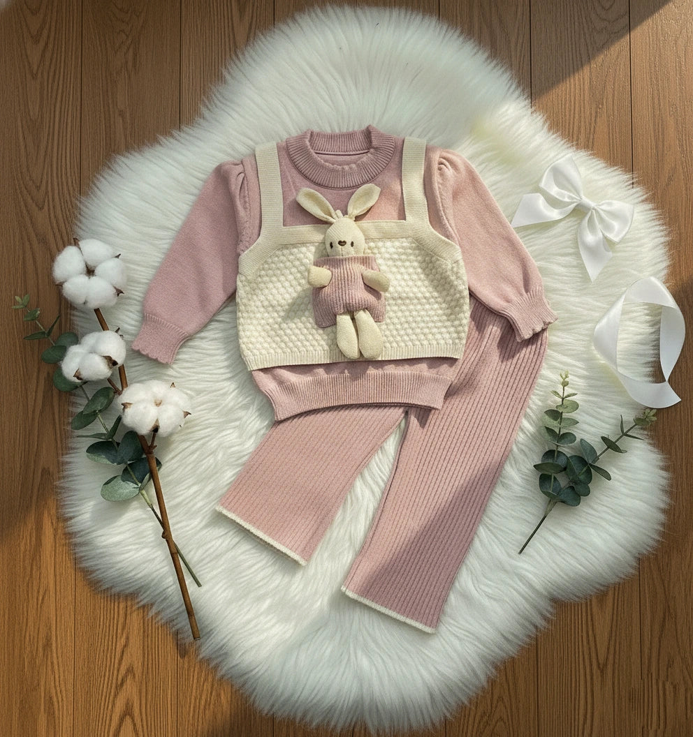 Sweetest Style: Wool Bunny Sweater & Pants Set