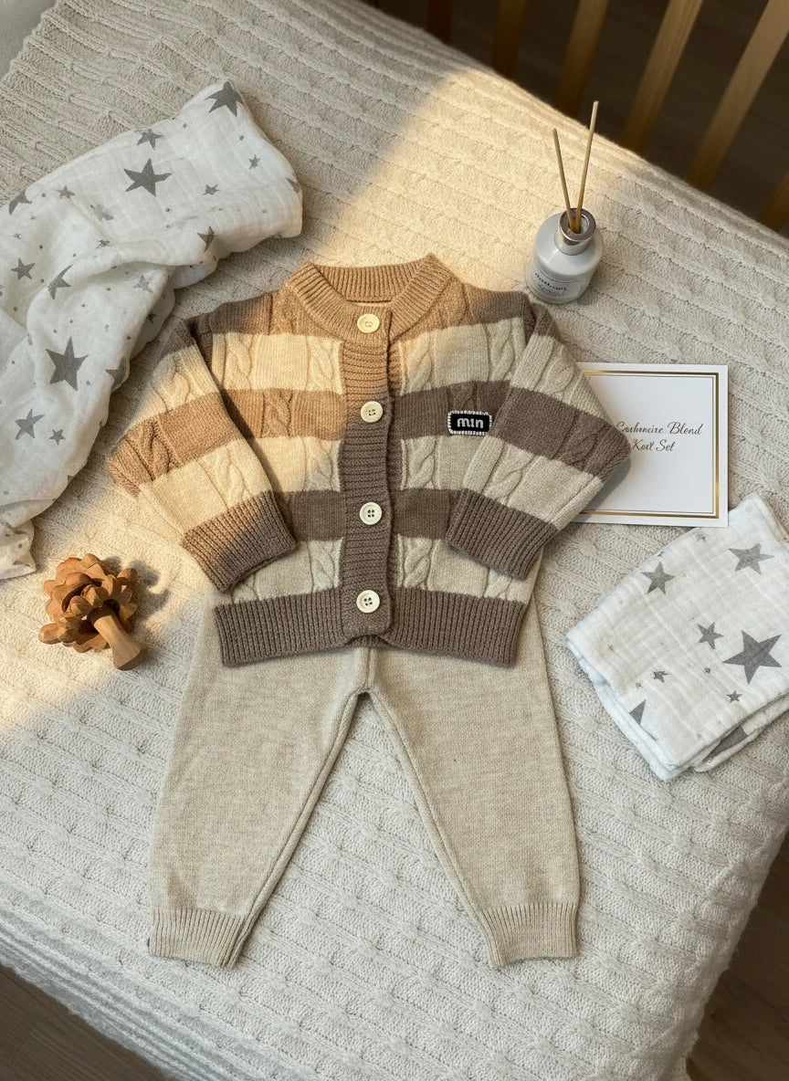 Timeless Comfort: Wool Striped Cardigan Set