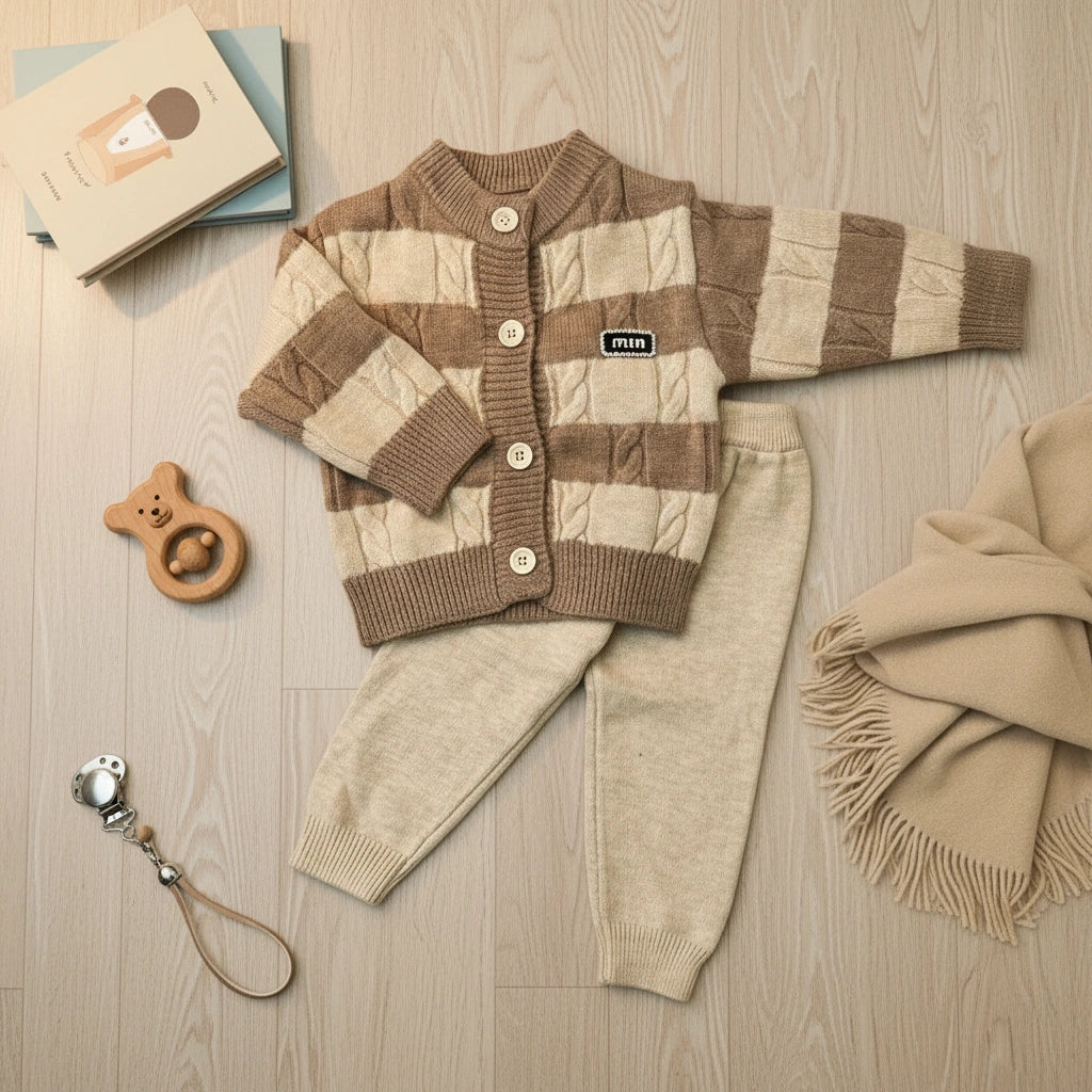 Timeless Comfort: Wool Striped Cardigan Set