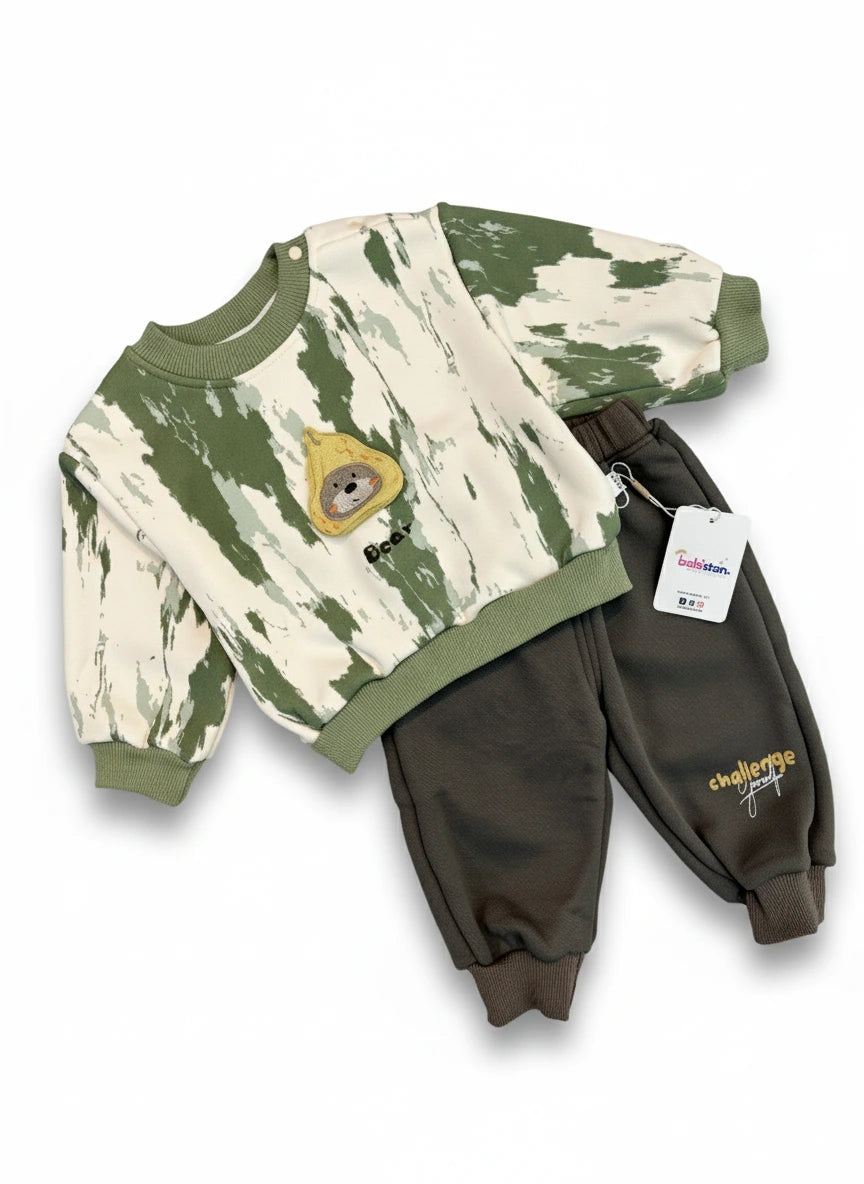 Imported Soft & Snug Sage Green Ribbed Knit Baby Sweat Suit Set
