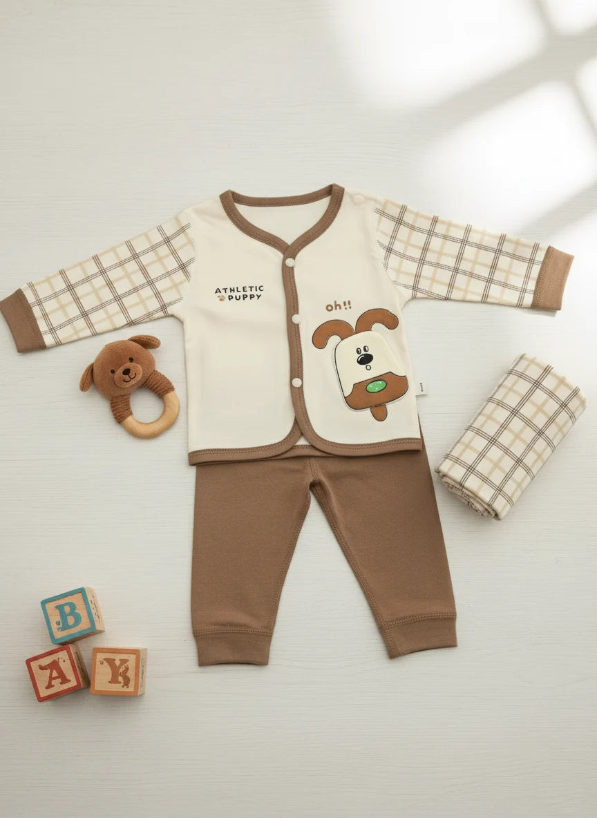 Ultra Soft Terry Knit Outfit in Off white & Mocha