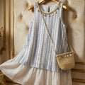 Luxury Imported Boho-Chic Striped Tunic with Straw Crossbody Bag