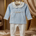 Blue & White Striped Soft Terry Cloth Baby Romper Set