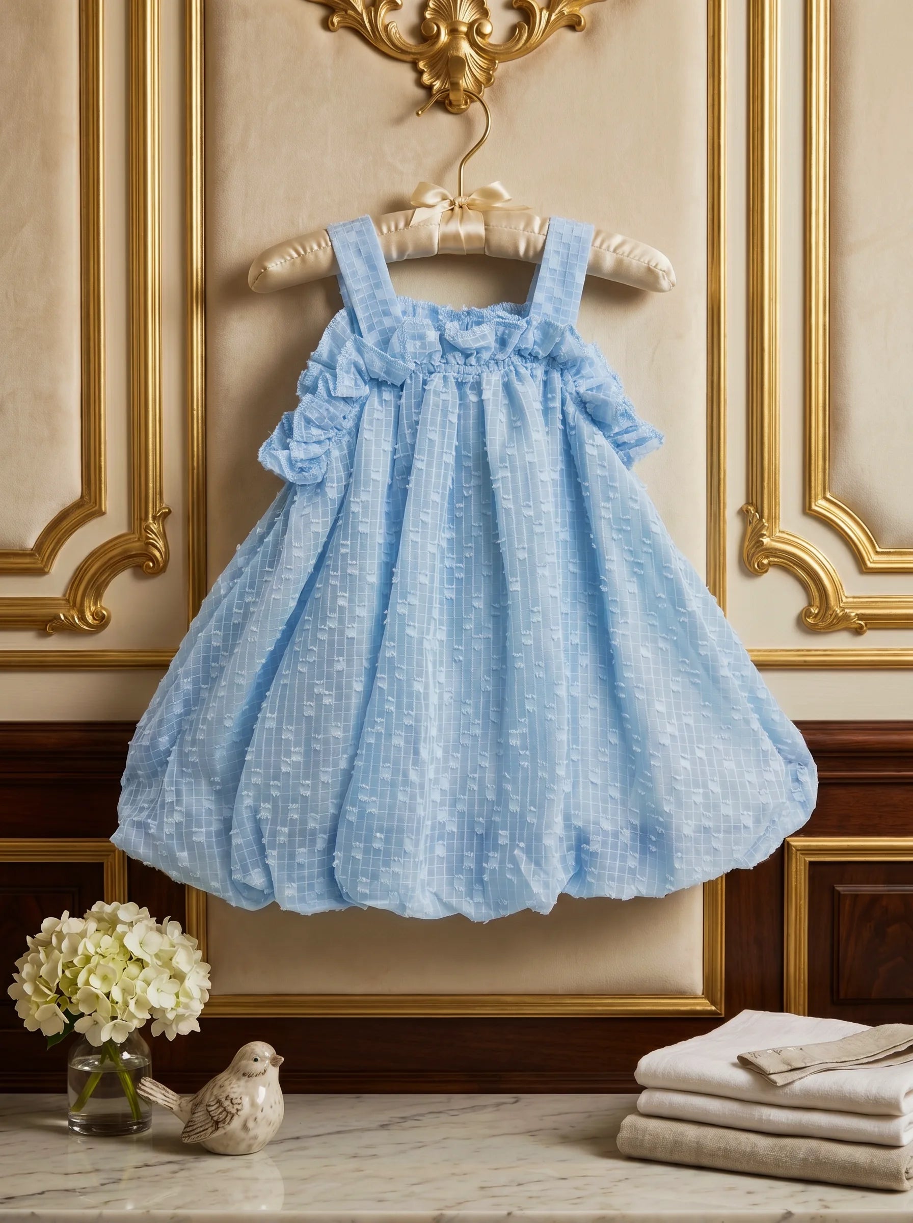 Premium Imported Sky Blue Textured Bubble Sun Dress