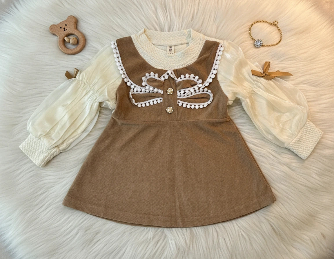 Luxury Mocha Velvet & Organza Baby Dress