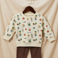 Cartoon-Printed Quilted Cotton Toddler Set in Beige & Brown