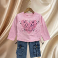 Girls Full Sleeves Cotton Pink Top with Denim Cargo Pants