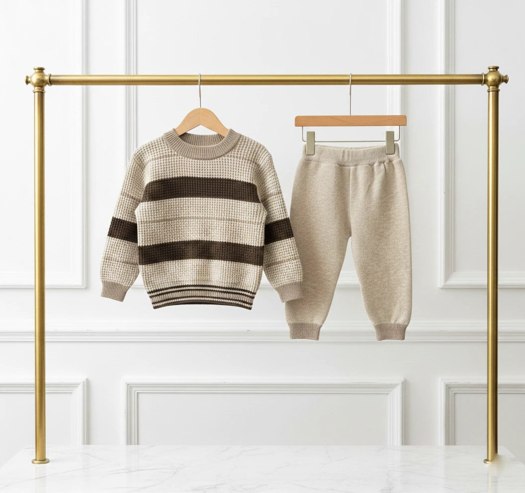 Classic Stripe Knit - Beige & Chocolate Brown