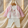 3-Piece Ulta Soft Waffle-Knit Baby Sweater Set in Pink & White