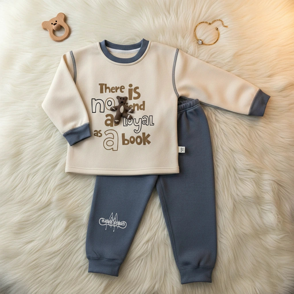 Imported kids Tracksuit with teddy bear appliqué