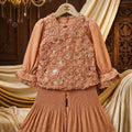 Couture Rose Petal Perfection: Rosette Embellished Top & Fluid Pleated Palazzo Set