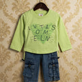Girl's Full Sleeves Cotton Green Top with Denim Cargo Pants