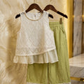 Premium Imported Elegant Crochet-Lace Top & Sage Wide-Leg Trouser Set