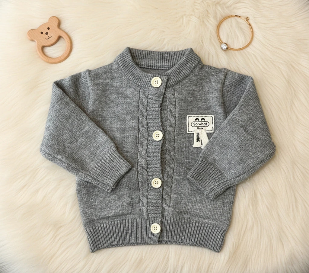 Classic Cable Knit Set: Solid Heather Gray Cardigan