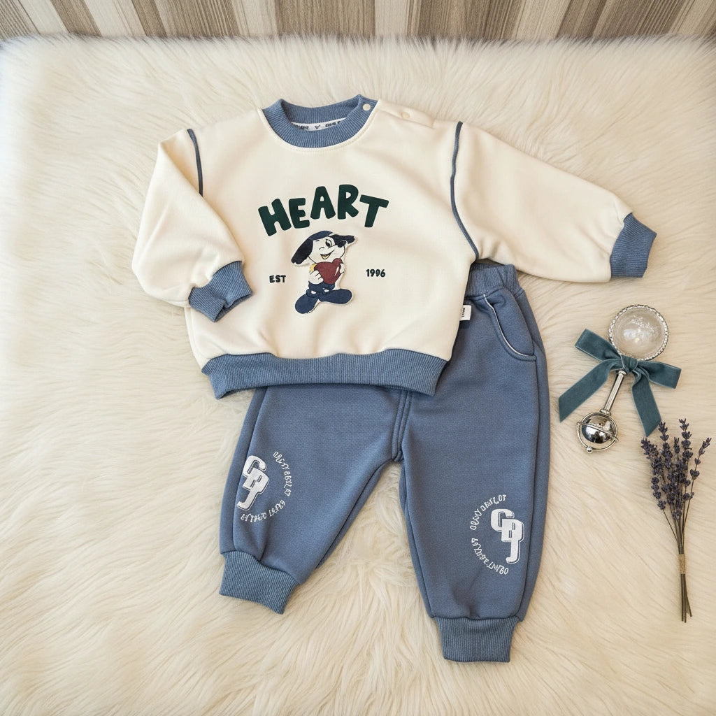 Baby Blue & Off White Imported Sweatshirt Set-Soft Fleece