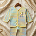"I Love You" Print Imported Cotton Light Green Striped and Yellow Trim Baby Outfit Set