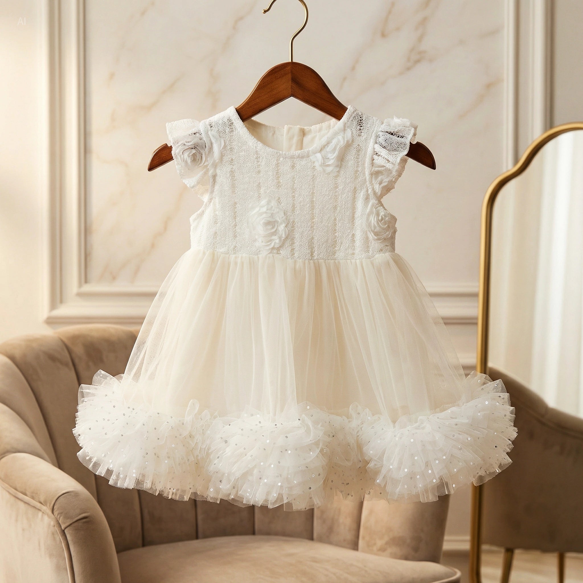 Floral Appliqué & Tulle Party Dress