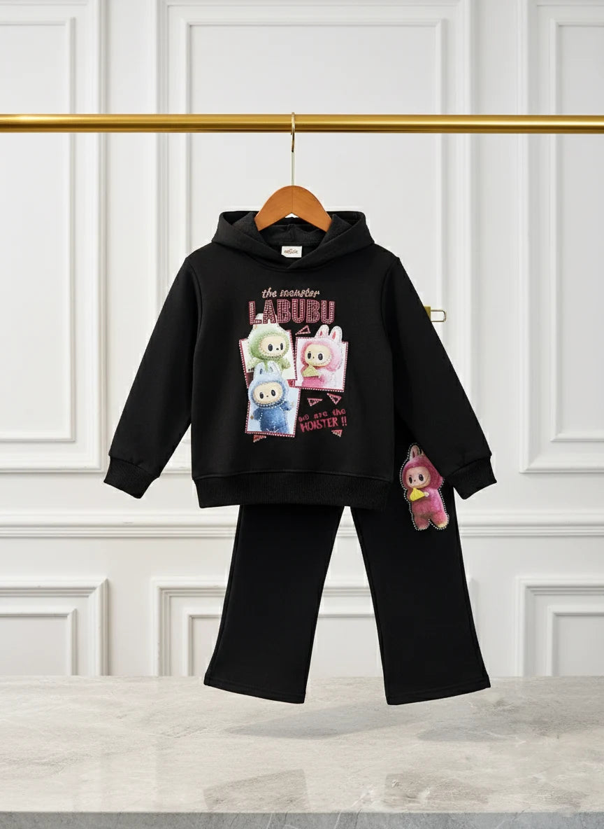 Black "The Monster LABUBU" Hoodie Set