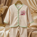 "Labobo MoM" Print Imported Cotton Light Green Striped Baby Outfit Set with Cap.