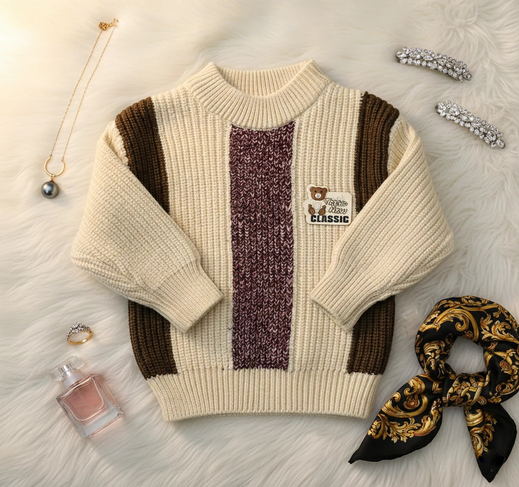 Vintage Color Block Knit Set: Berry & Cream Two-Piece