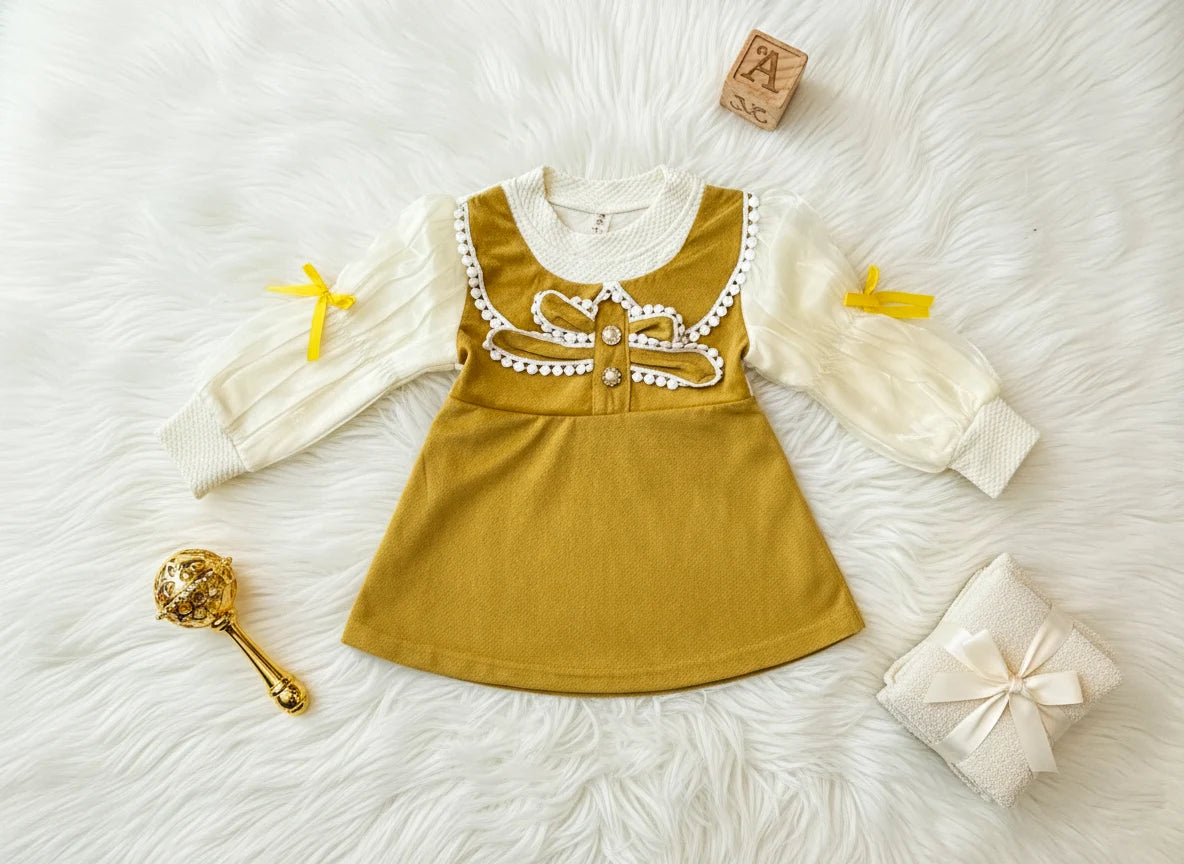 Mustard Velvet & Organza Frock