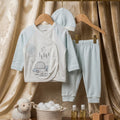 4 Pieces Sky Blue Premium Soft Cotton Embroidered Baby Set