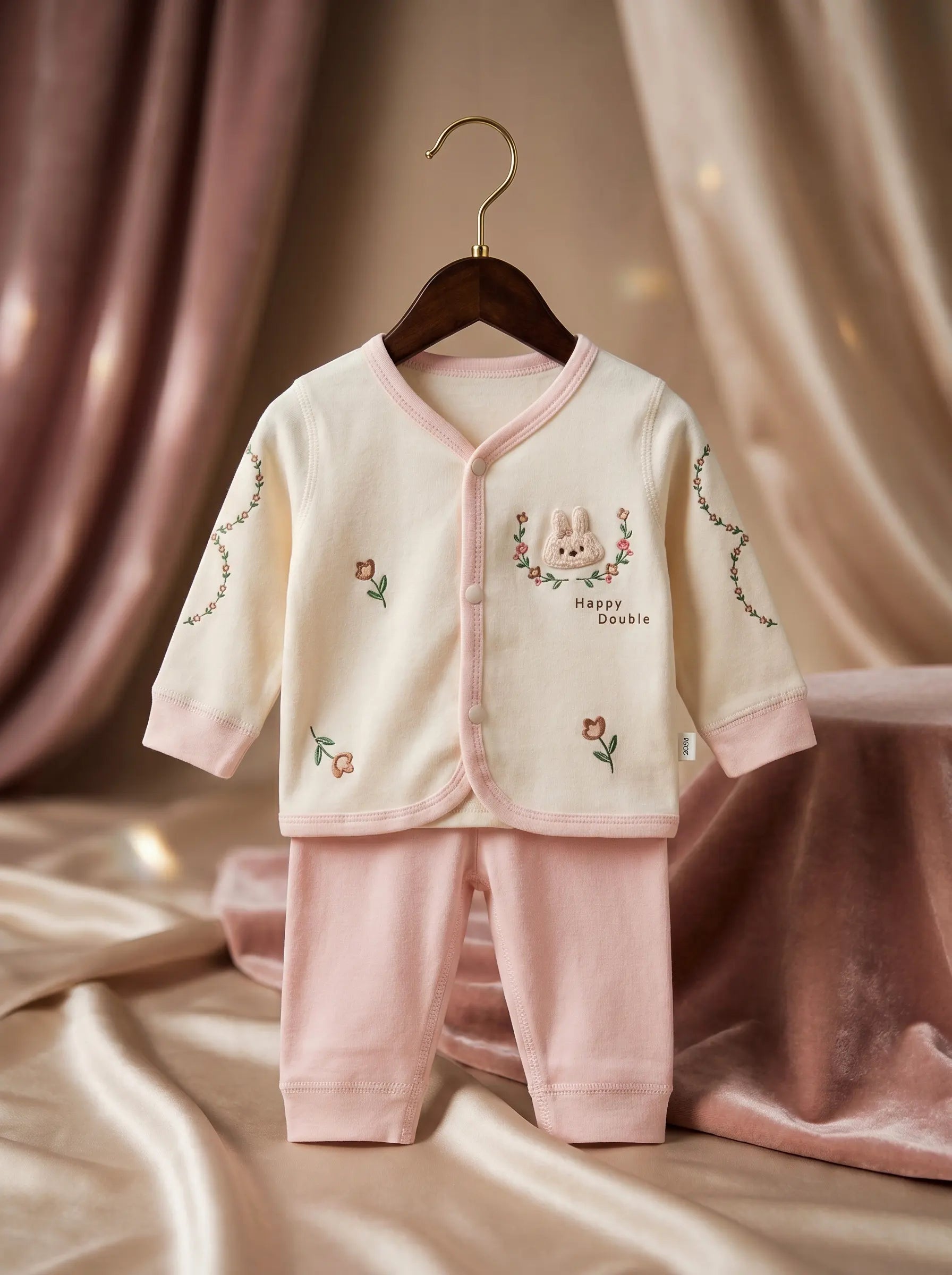 Off White & Pink Ultra Soft Terry Knit Imported Baby Set