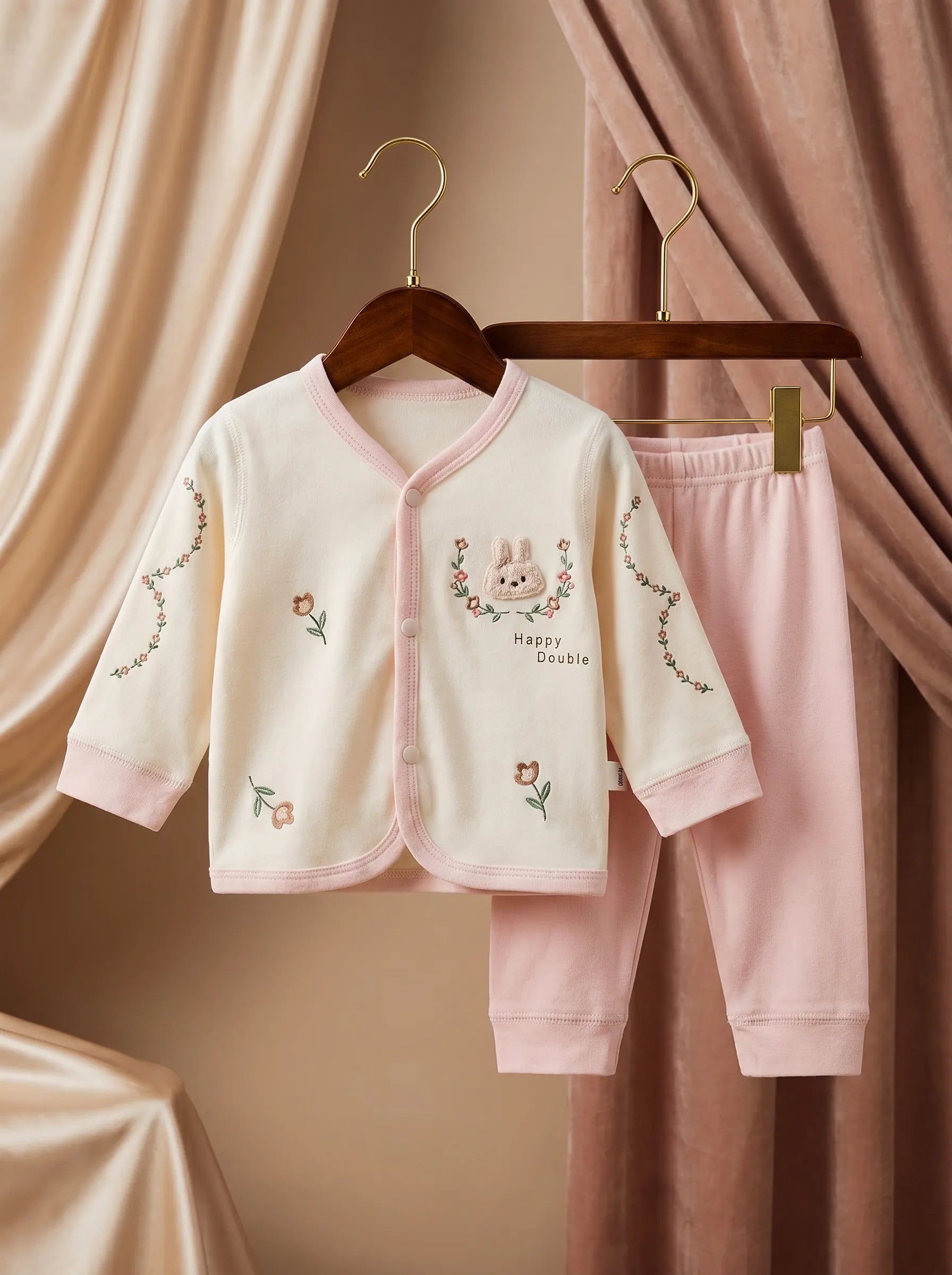 Off White & Pink Ultra Soft Terry Knit Imported Baby Set