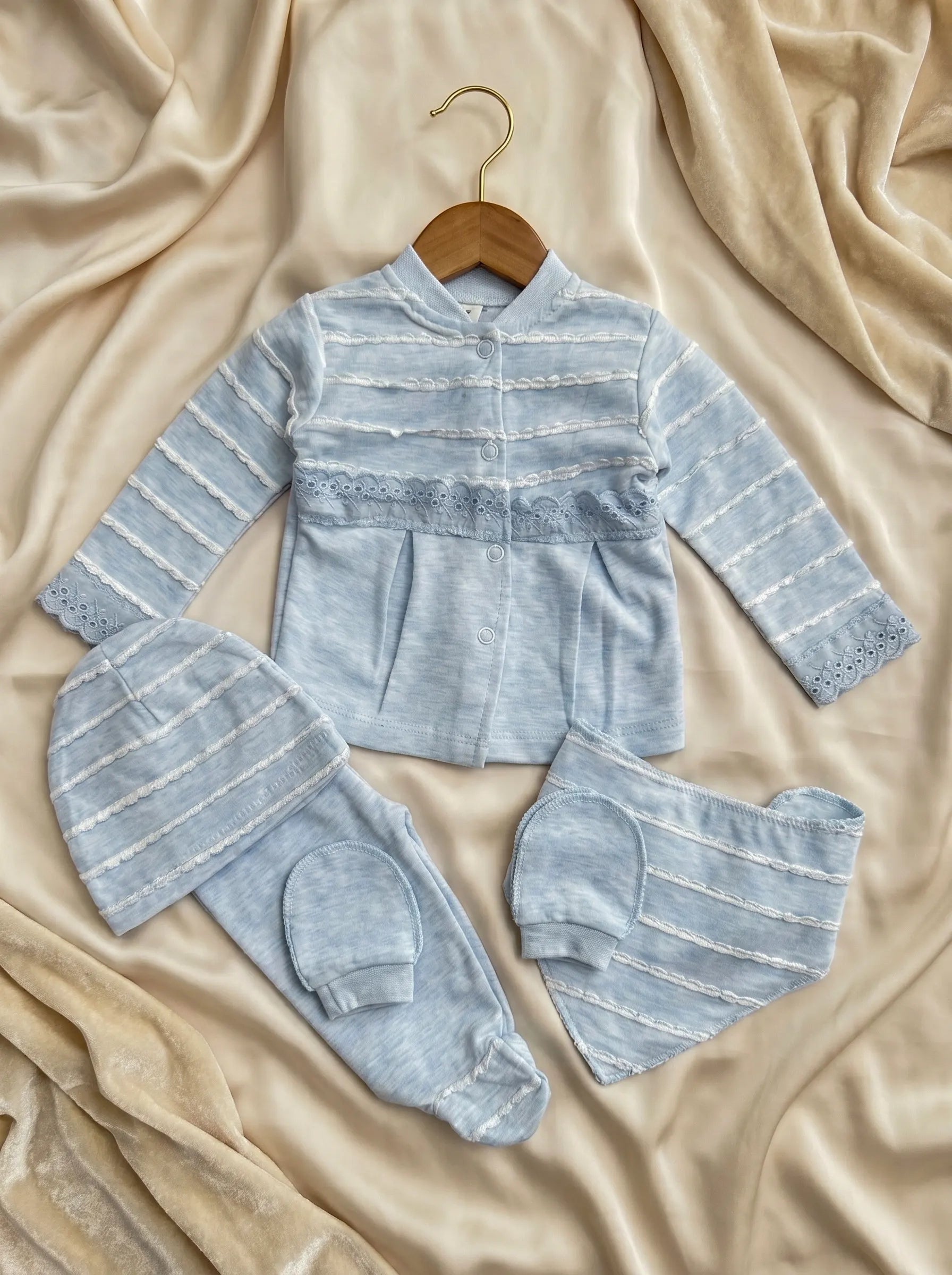 5 Pieces Sky Blue Premium Cotton new born Outfit Set