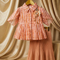 Designer Peach Bloom: Peplum Blouse & Sunset Pleated Palazzo Set