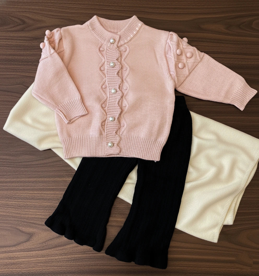 Luxury Wool Knit Cardigan and Ribbed Trousers Set