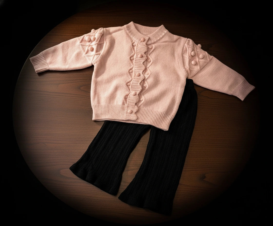 Luxury Wool Knit Cardigan and Ribbed Trousers Set