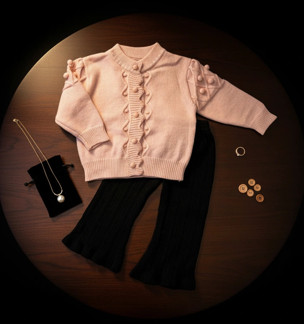 Luxury Wool Knit Cardigan and Ribbed Trousers Set