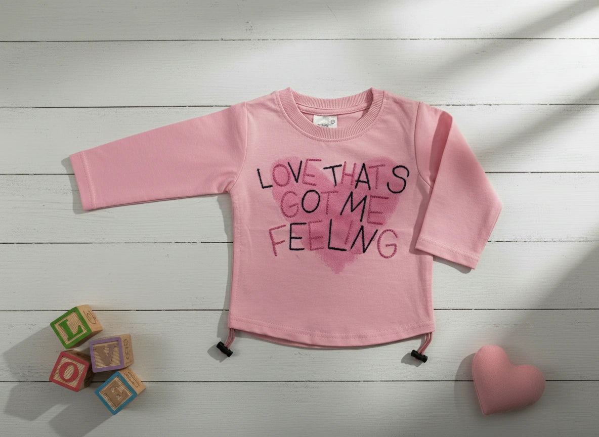 Girls Full Sleeves Cotton Pink Top with Denim Cargo Pants
