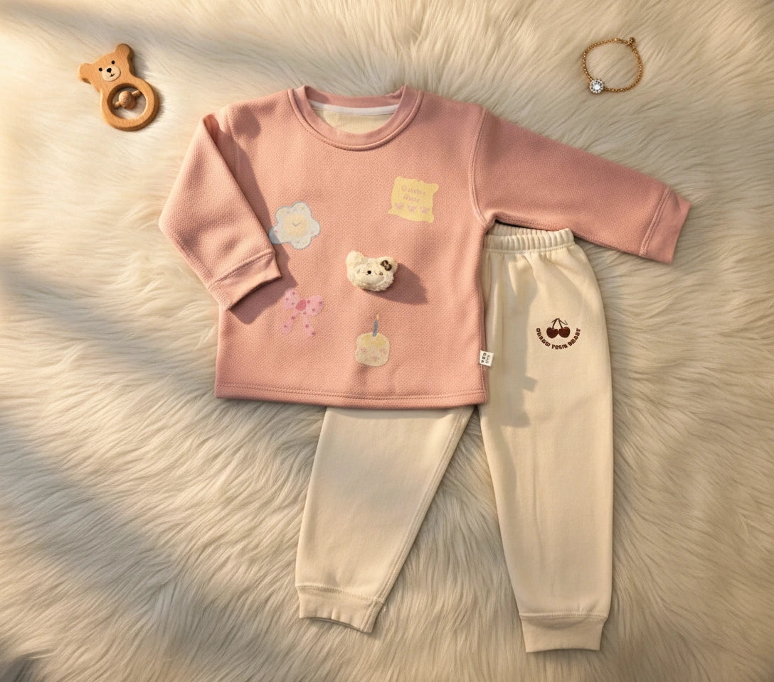 Imported Kids Waffle Knit Luxury Fleece-Lined Tracksuit