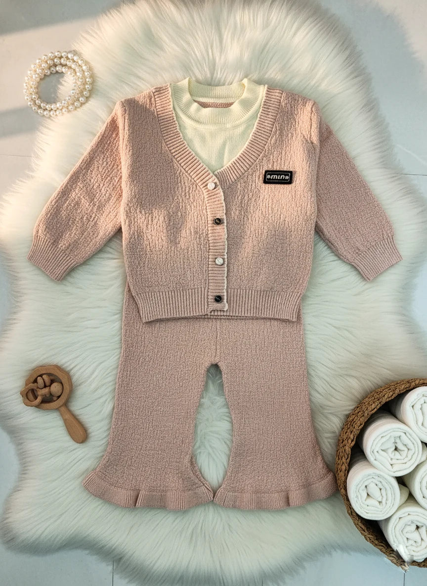 Premium Imported Knit Cardigan & Flared Pants Set for Baby