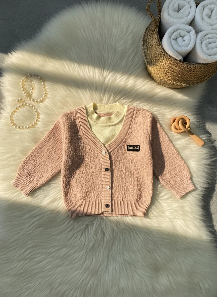 Premium Imported Knit Cardigan & Flared Pants Set for Baby