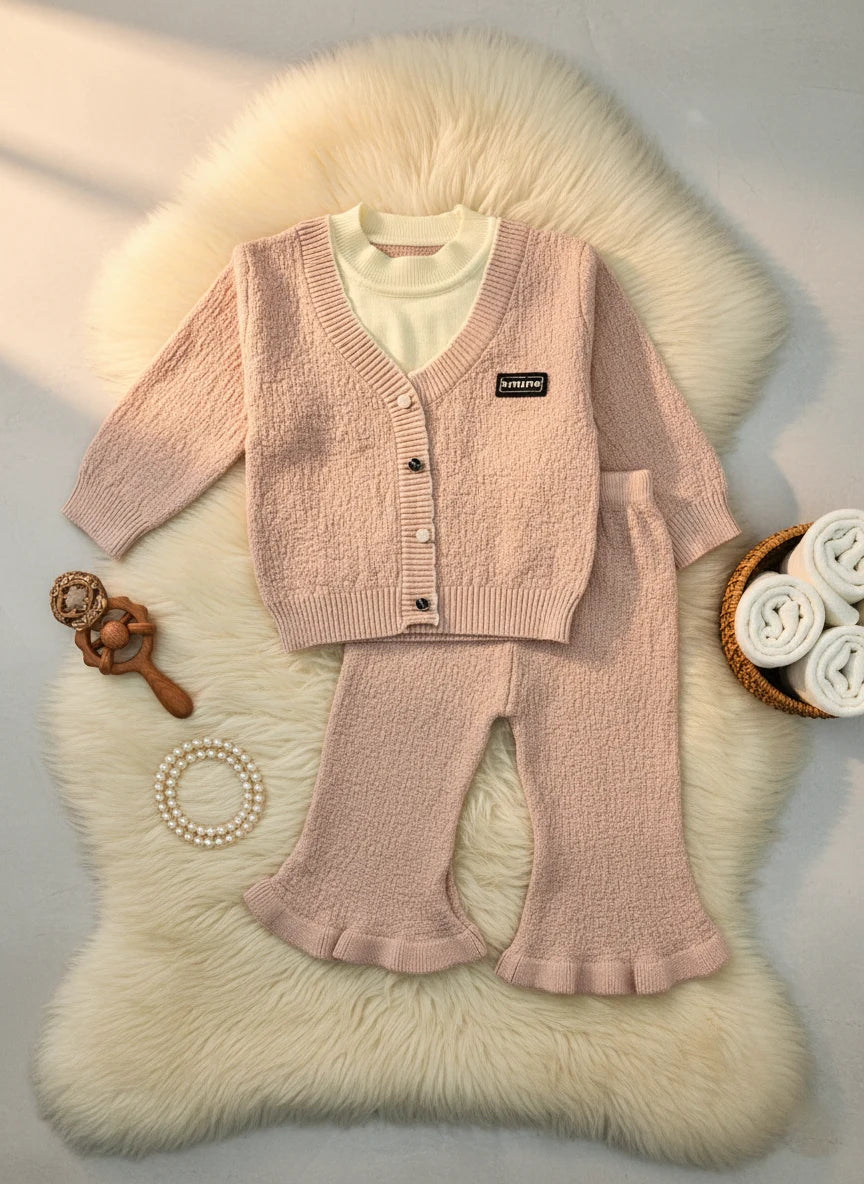 Premium Imported Knit Cardigan & Flared Pants Set for Baby