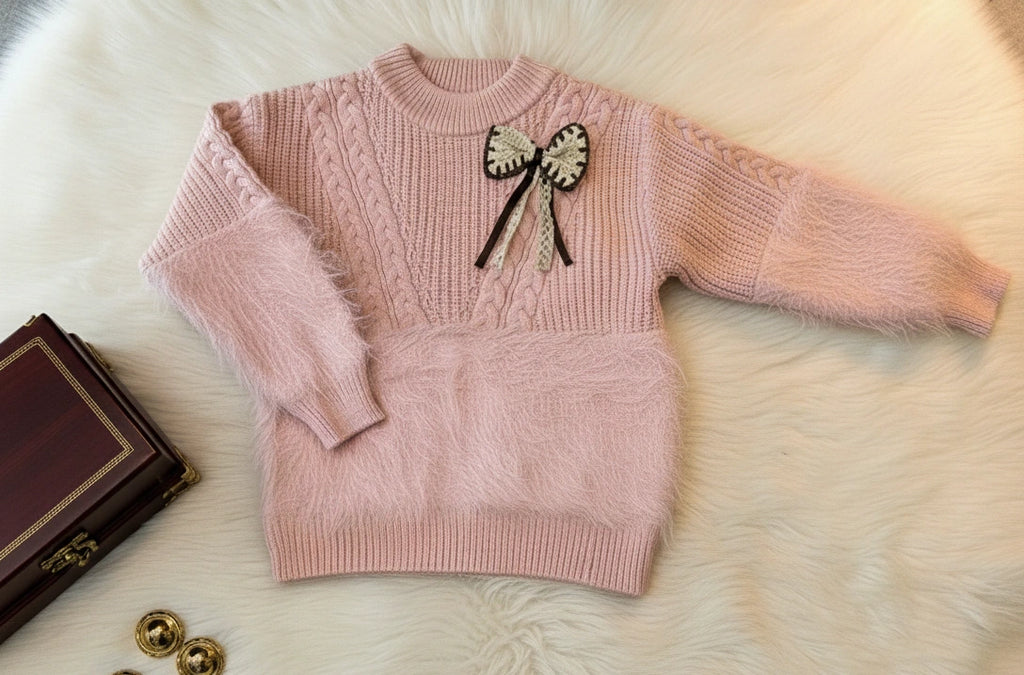 Premium Wool Blend Faux Fur & Cable Knit Sweater Set