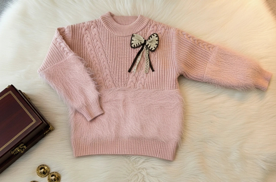 Premium Wool Blend Faux Fur & Cable Knit Sweater Set