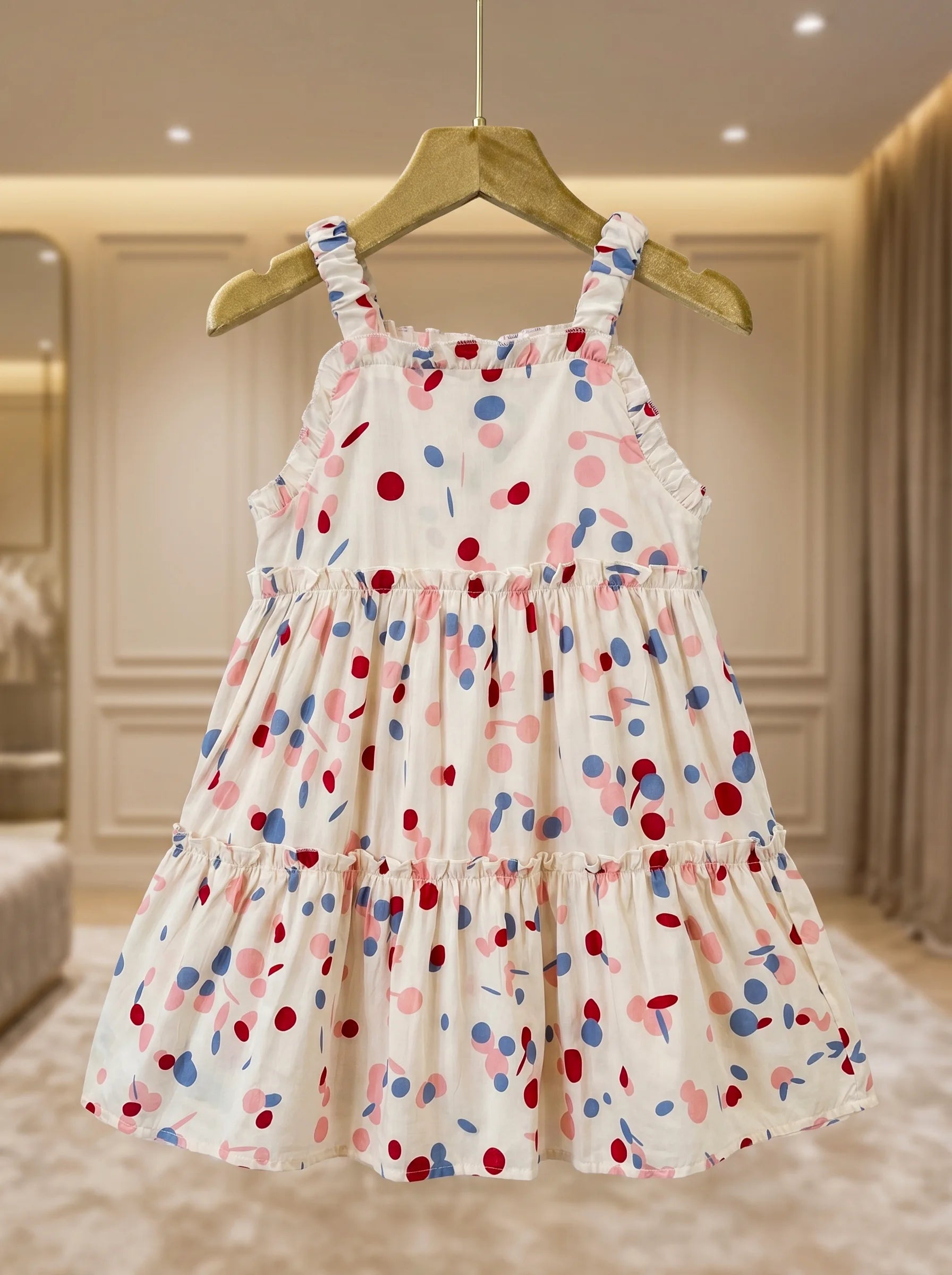 Premium Abstract Dot Tiered Ruffle Sun Dress