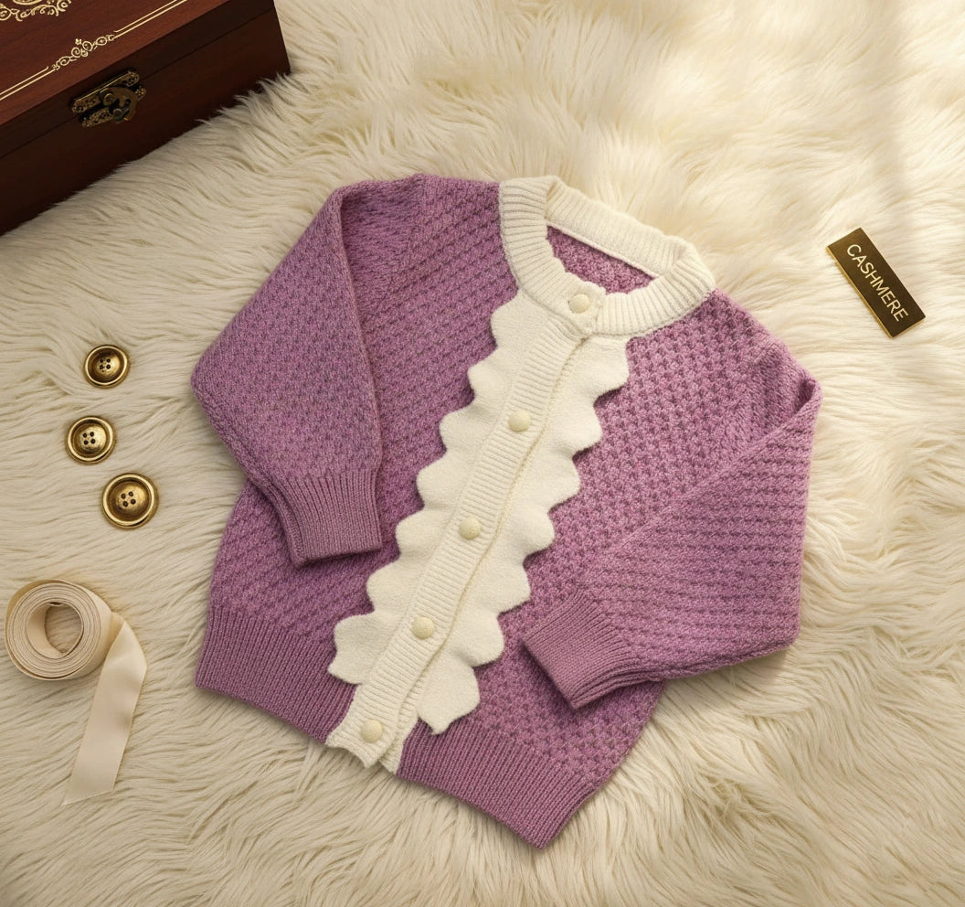 Premium Wool Knit Cardigan and Ruffle-Hem Pants Set