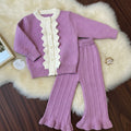 Wool Knit Cardigan and Ruffle-Hem Pants