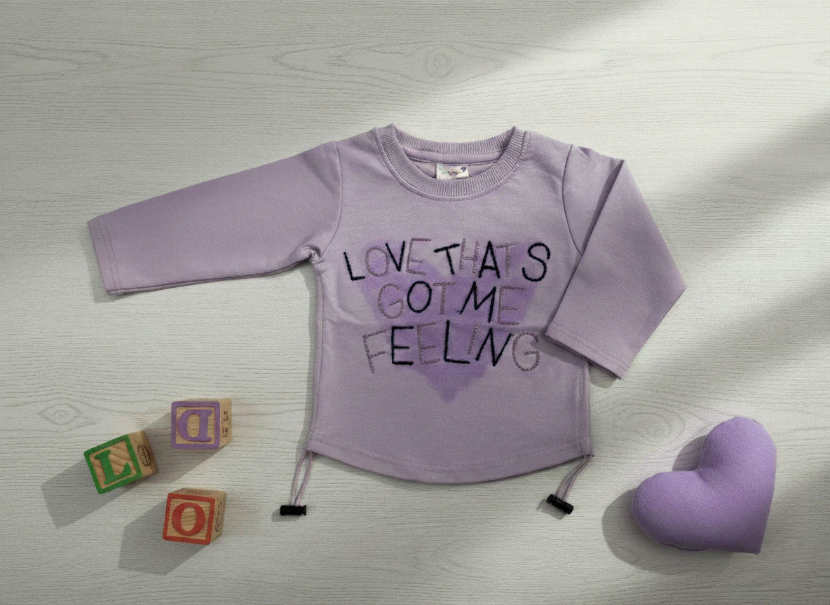 Girls Full Sleeves Cotton Purple Top with Denim Cargo Pants